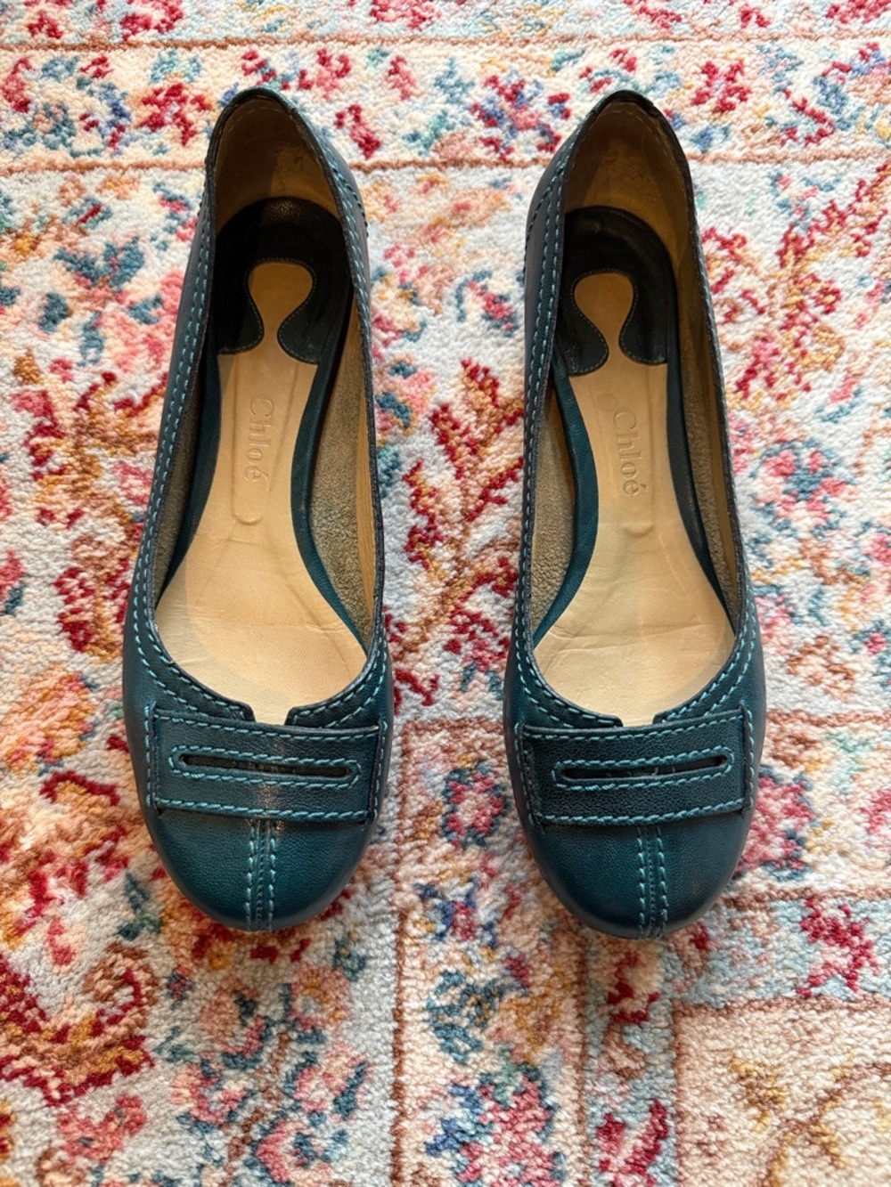Chloe Teal Leather Ballet Flats - Women's Comfort Slip-On; 8.5M